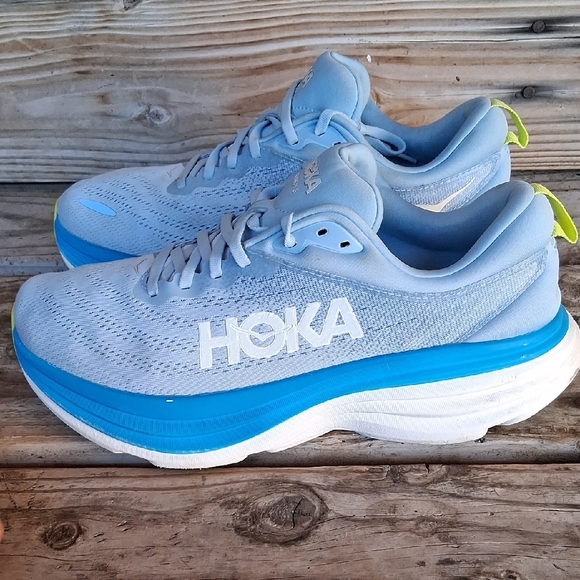 Hoka Bondi 8  Sky Blue and White Athletic Shoes - Picture 4 of 15